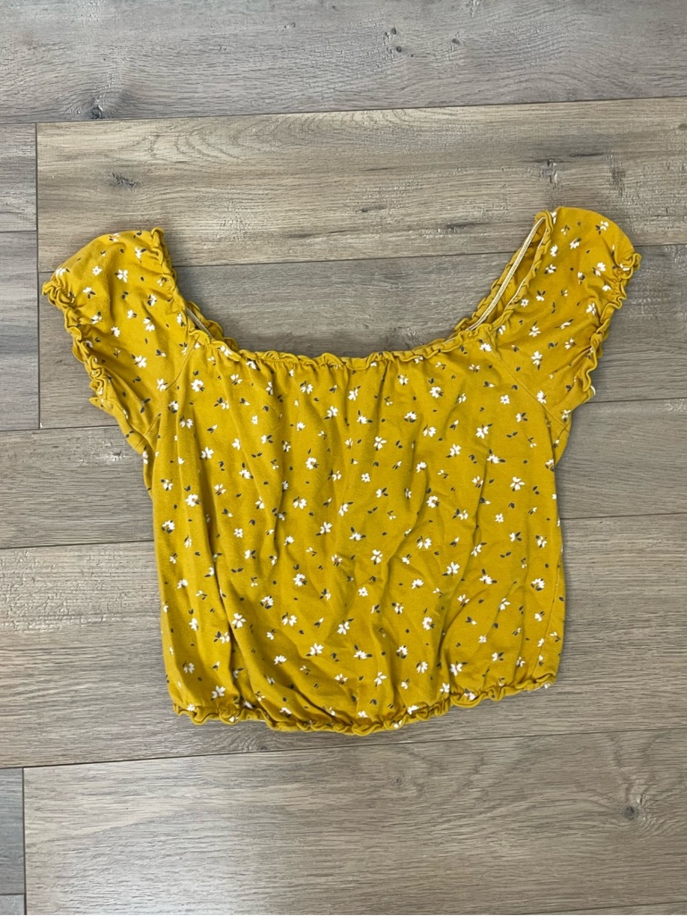Arizona Jean Company Mustard Floral Off-Shoulder Crop Top